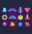 cartoon space icons spaceships alien planets ufo vector image vector image