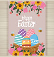happy easter card with eggs painted in basket vector image vector image