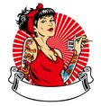 tattoo girl with blank banner for text space vector image