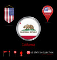 round chrome badge with california us state flag vector image vector image