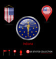 round chrome badge with indiana us state flag vector image vector image