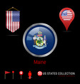 round chrome badge with maine us state flag vector image vector image