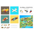 isometric global logistics infographic concept vector image vector image
