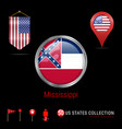 round chrome badge with mississippi us state flag vector image vector image