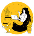 woman with a laptop on a sofa vector image
