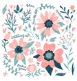 flower pink rose with green leaves bundle vector image