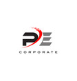 pe modern letter logo design with swoosh vector image