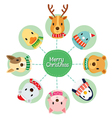 animals faces with neckerchief in circle set vector image