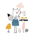 hello autumn cartoon with hand vector image