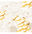 peony flower with hand drawn gold crane birds vector image vector image