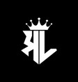 kl logo monogram shield shape with crown design vector image
