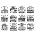 retro cars with spare parts wheels tires piston vector image