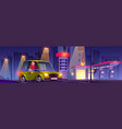 driver on car refueling station at night time vector image