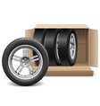 car wheels in carton box vector image vector image