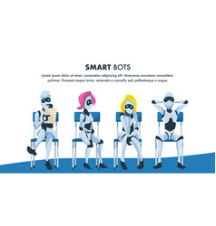 Robot sit on chair in queue wait for job interview