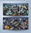 winter sport hand drawn doodle banners set vector image