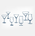 set cocktail glasses one line art drink isolated vector image