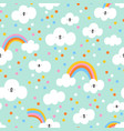 little clouds and confetti rain on mint pattern vector image