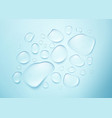 realistic drops pure water on a blue background vector image vector image