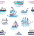 seamless pattern with doodle ships yachts boats vector image vector image