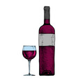 wine glass and bottle vector image