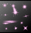 set pink lens flares sparkles shine vector image