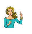 woman pointing finger up isolate on white vector image