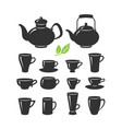 set cups and teapots various shapes vector image vector image