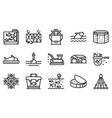fish farm icons set outline style vector image