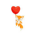 cute fox flying with bright red heart-shaped vector image