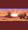 sunset in ocean with rocks sticking up of water vector image vector image