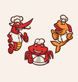 shrimp fish and crab become chef animal logo vector image