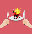 man prepare to eat scared french fries vector image vector image