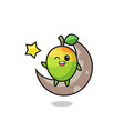 mango cartoon sitting on the half moon vector image