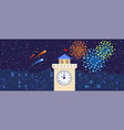 night street clock fireworks background city vector image