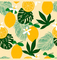 seamless pattern with lemons exotic palm leaves vector image vector image