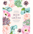 vintage wedding card with flowers and succulents vector image