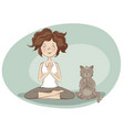 young woman and cat practicing yoga vector image