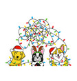 dogs tangled christmas lights in deer vector image