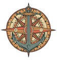 emblem with ship anchor wind rose and old compass vector image