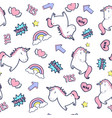 cute unicorn and magic icons seamless pattern vector image vector image