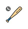 baseball bat and ball flat color line icon vector image