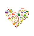 food icons collection in heart shape vector image