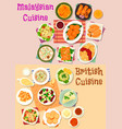 malaysian and british cuisine lunch menu icon set vector image