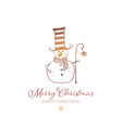 cute snowman with cylinderand crook on white vector image