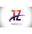 tz t z purple letter logo with swoosh design vector image
