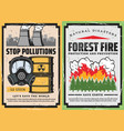 burning forest trees toxic waste and gas mask vector image vector image