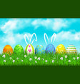 happy easter holidays with grass eggs rabbit ears vector image