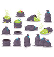 set of trash bags with smelly garbage black sacks vector image vector image