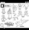 letter k words educational set coloring book page vector image